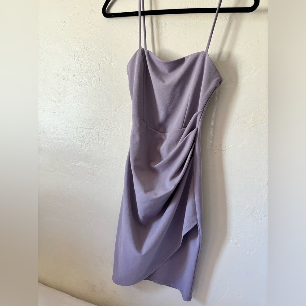 Lilac mini dress with rouche detail